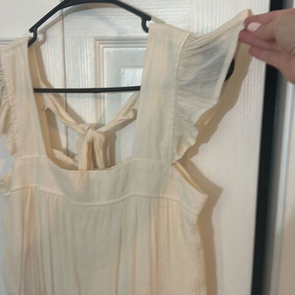 Mine Womens Color-block Flutter Sleeve Tiered Tunic Mini Dress Brown Cream Small - Picture 2 of 9